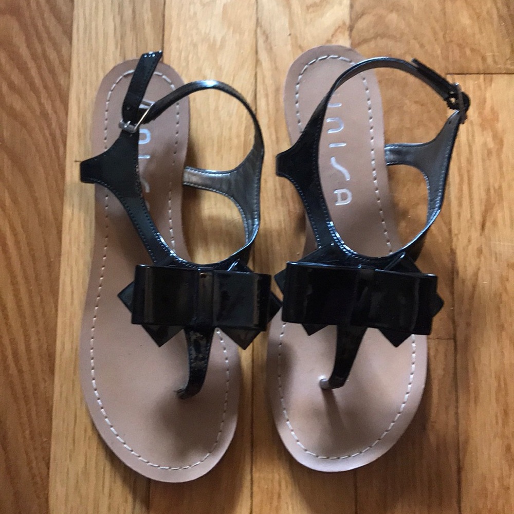 Black Patent Leather Bow Sandals